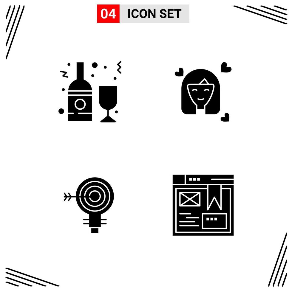 4 Icons Solid Style Grid Based Creative Glyph Symbols for Website Design Simple Solid Icon Signs Isolated on White Background 4 Icon Set vector