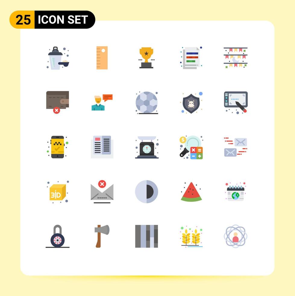 Pack of 25 creative Flat Colors of decoration flag achievement moon imaging Editable Vector Design Elements