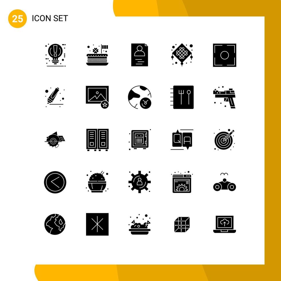 Modern Set of 25 Solid Glyphs and symbols such as focus new year festival lantern resume Editable Vector Design Elements