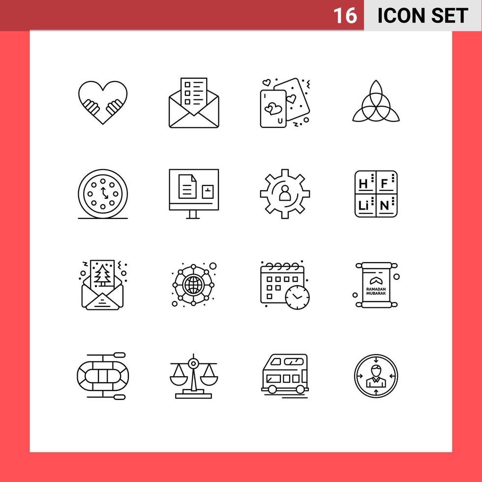 16 Universal Outlines Set for Web and Mobile Applications time clocks hearts clock ireland Editable Vector Design Elements