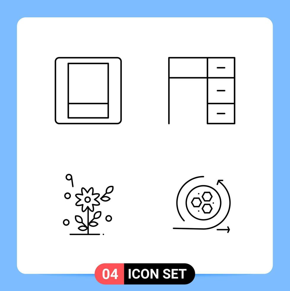 Símbolos de esquema de paquete de iconos negros de 4 líneas para aplicaciones móviles aisladas en fondo blanco vector