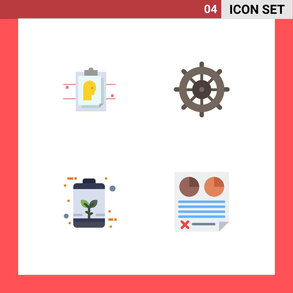 Editable Vector Line Pack of 4 Simple Flat Icons of report eco user id steering energy Editable Vector Design Elements