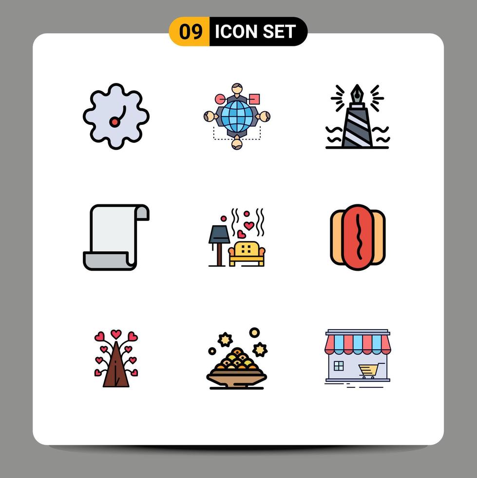 Set of 9 Modern UI Icons Symbols Signs for love lump write script document Editable Vector Design Elements