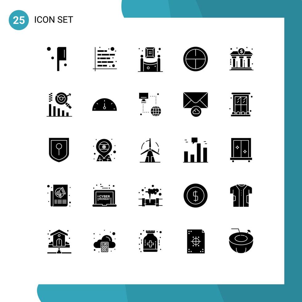 Universal Icon Symbols Group of 25 Modern Solid Glyphs of building bank art military army Editable Vector Design Elements
