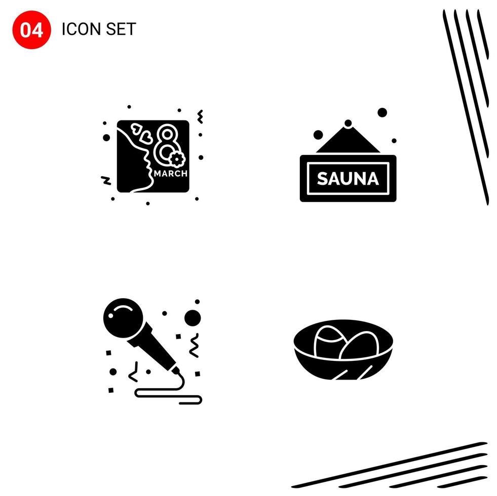 Collection of 4 Vector Icons in solid style Pixle Perfect Glyph Symbols for Web and Mobile Solid Icon Signs on White Background 4 Icons