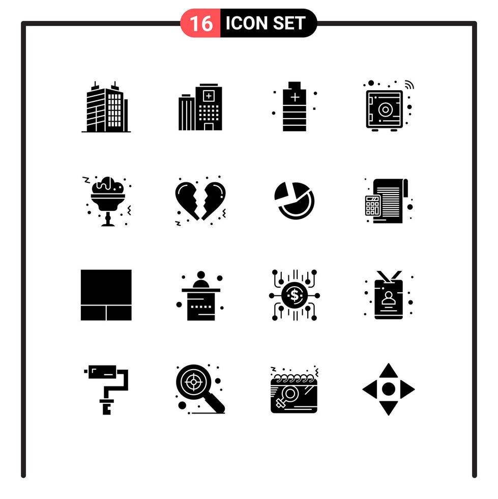 Modern Set of 16 Solid Glyphs Pictograph of glass safe box energy locker smart Editable Vector Design Elements