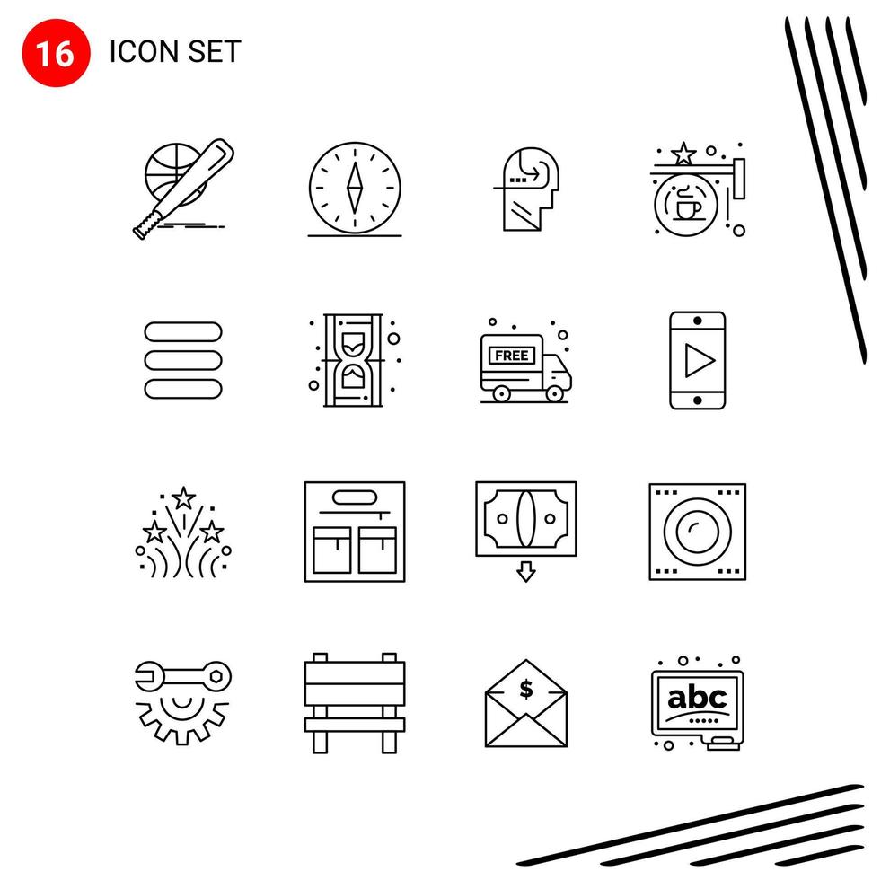 Collection of 16 Vector Icons in Line style Pixle Perfect Outline Symbols for Web and Mobile Line Icon Signs on White Background 16 Icons