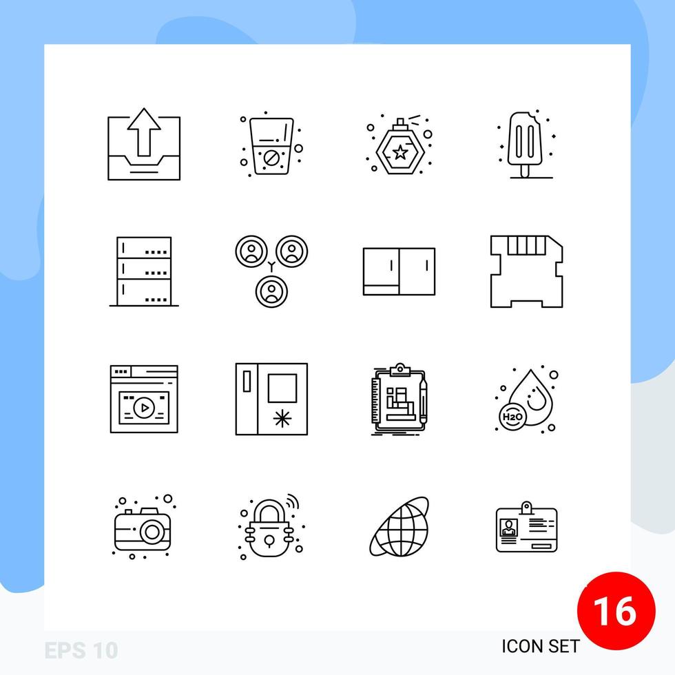 Group of 16 Modern Outlines Set for devices admin bottle sweet ice cream Editable Vector Design Elements