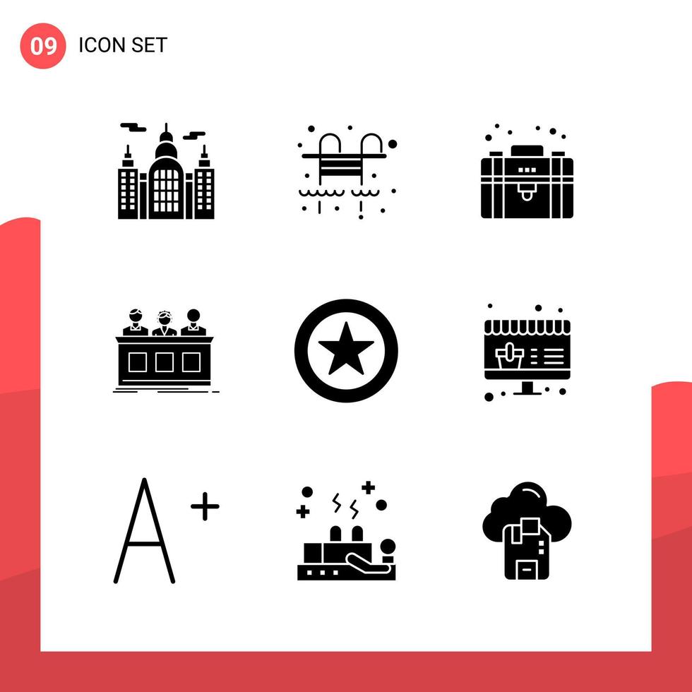 Pack of 9 Universal Glyph Icons for Print Media on White Background vector