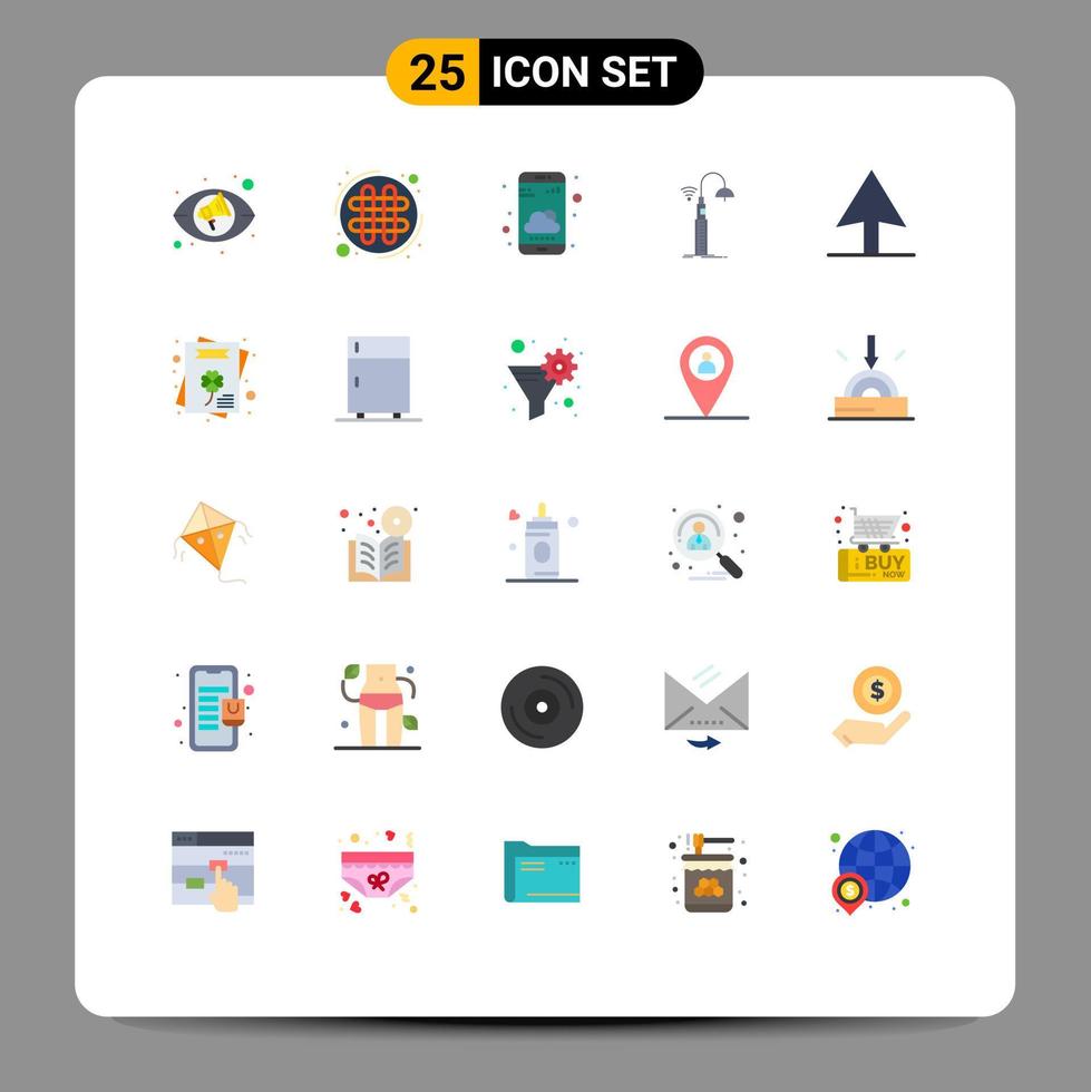 paquete de 25 signos y símbolos de colores planos modernos para medios de impresión web, como la tecnología de culturas, elementos de diseño de vectores editables de calles inteligentes para teléfonos inteligentes
