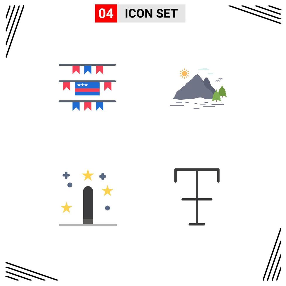 Group of 4 Modern Flat Icons Set for buntings design nature mountain magic Editable Vector Design Elements