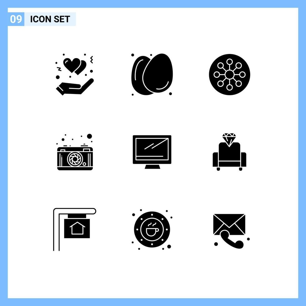 Set of 9 Modern UI Icons Symbols Signs for computer lense atom photography laboratory Editable Vector Design Elements