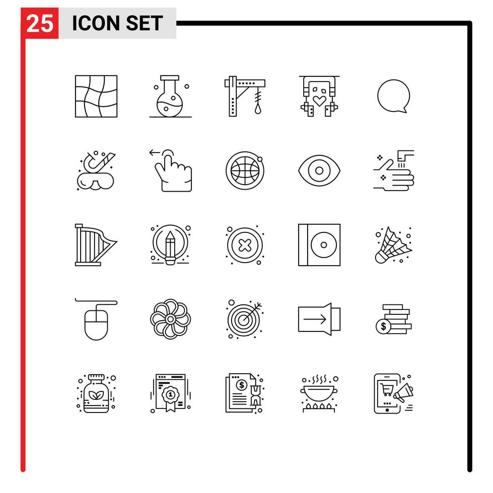 25 User Interface Line Pack of modern Signs and Symbols of chat nature brightness music light Editable Vector Design Elements