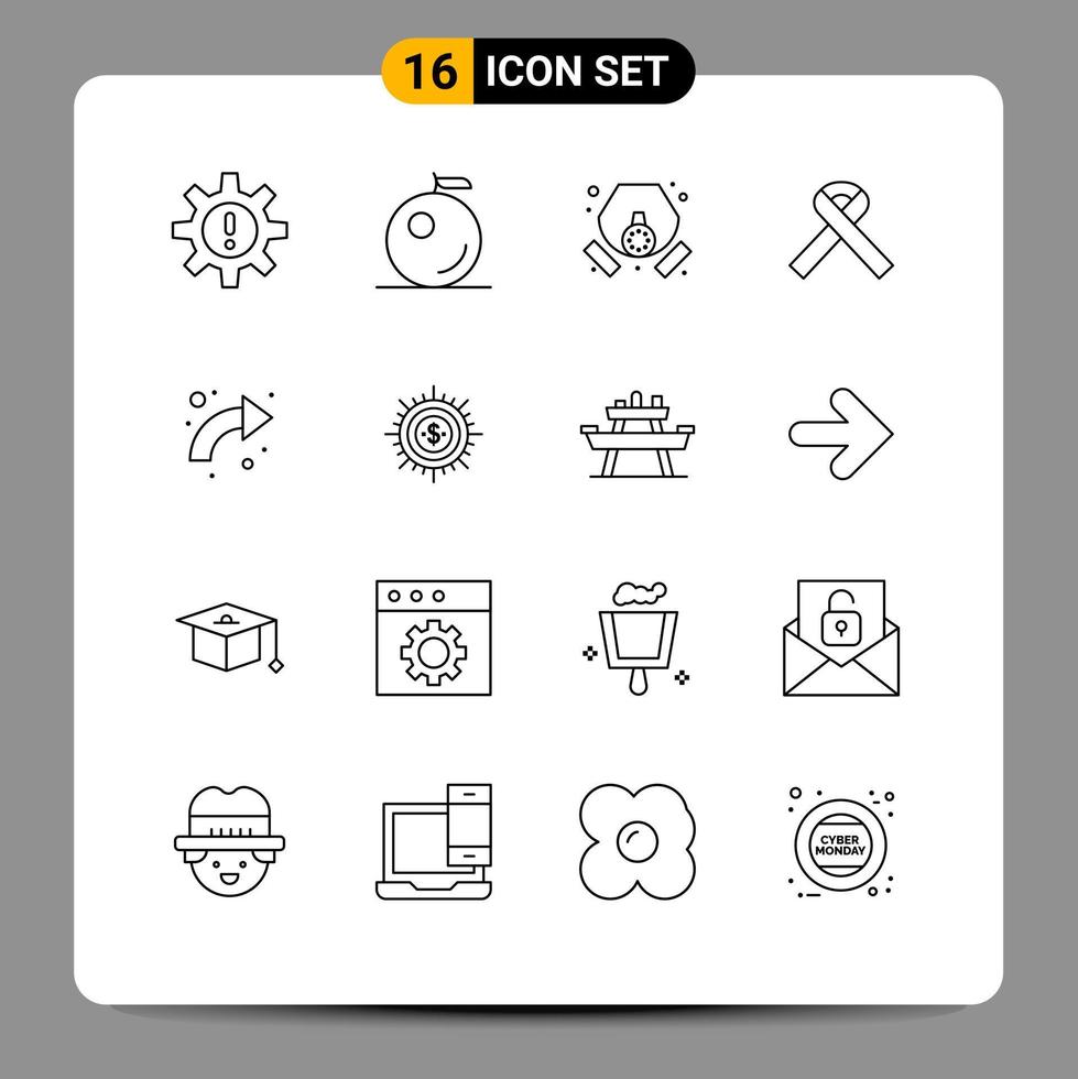 16 User Interface Outline Pack of modern Signs and Symbols of right arrows mask arrow awareness Editable Vector Design Elements