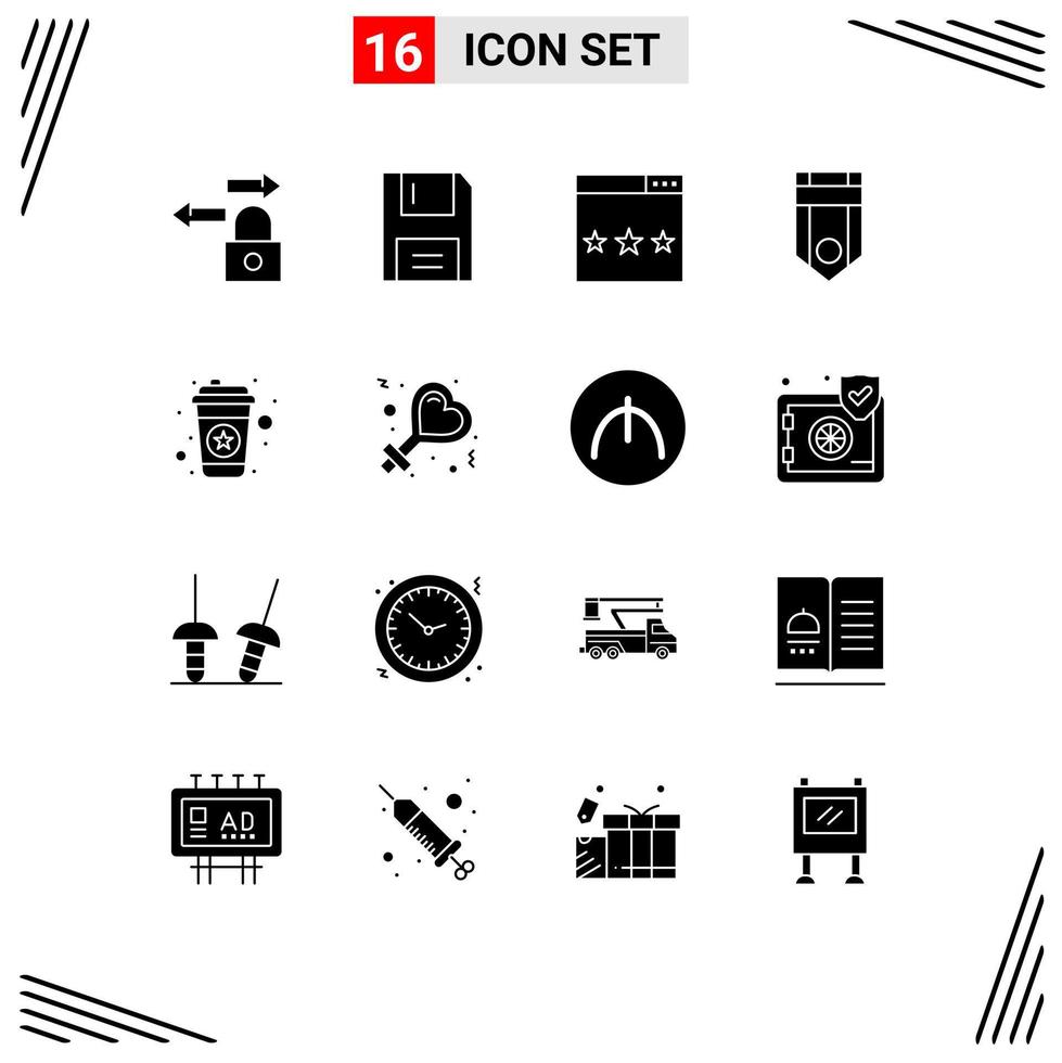 Pack of 16 creative Solid Glyphs of stripe one engine military search Editable Vector Design Elements