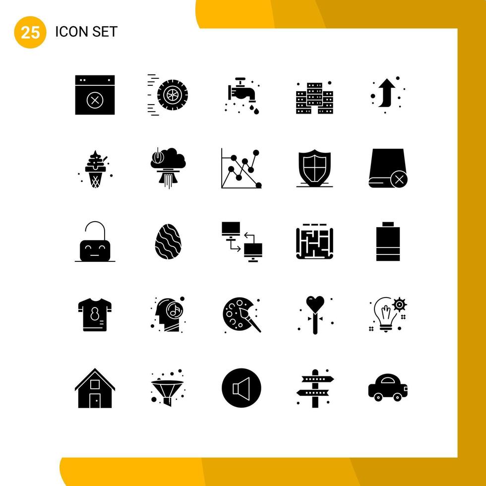 Universal Icon Symbols Group of 25 Modern Solid Glyphs of right up arrow faucet database digital Editable Vector Design Elements