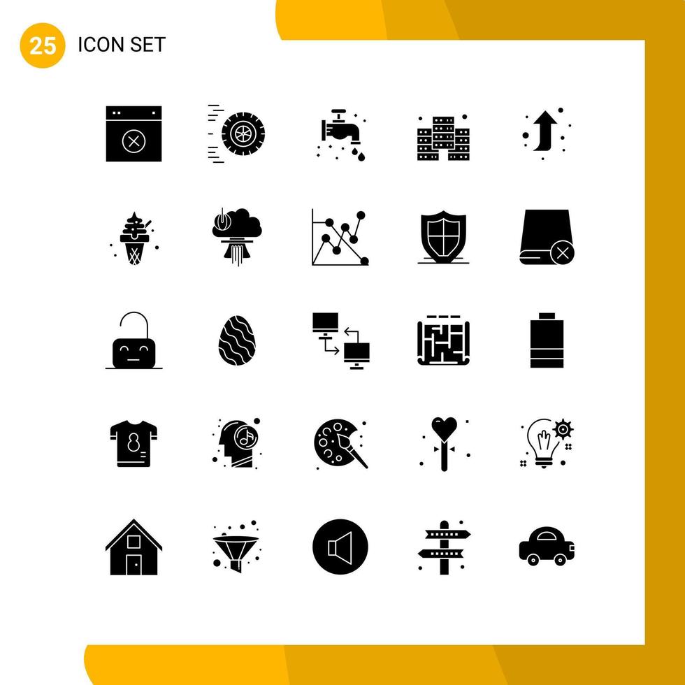 grupo de símbolos de icono universal de 25 glifos sólidos modernos de base de datos de grifo de flecha hacia arriba elementos de diseño de vectores editables digitales