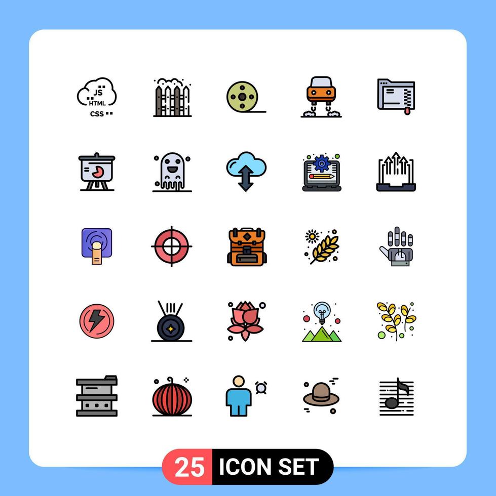 25 User Interface Filled line Flat Color Pack of modern Signs and Symbols of server data album future car Editable Vector Design Elements
