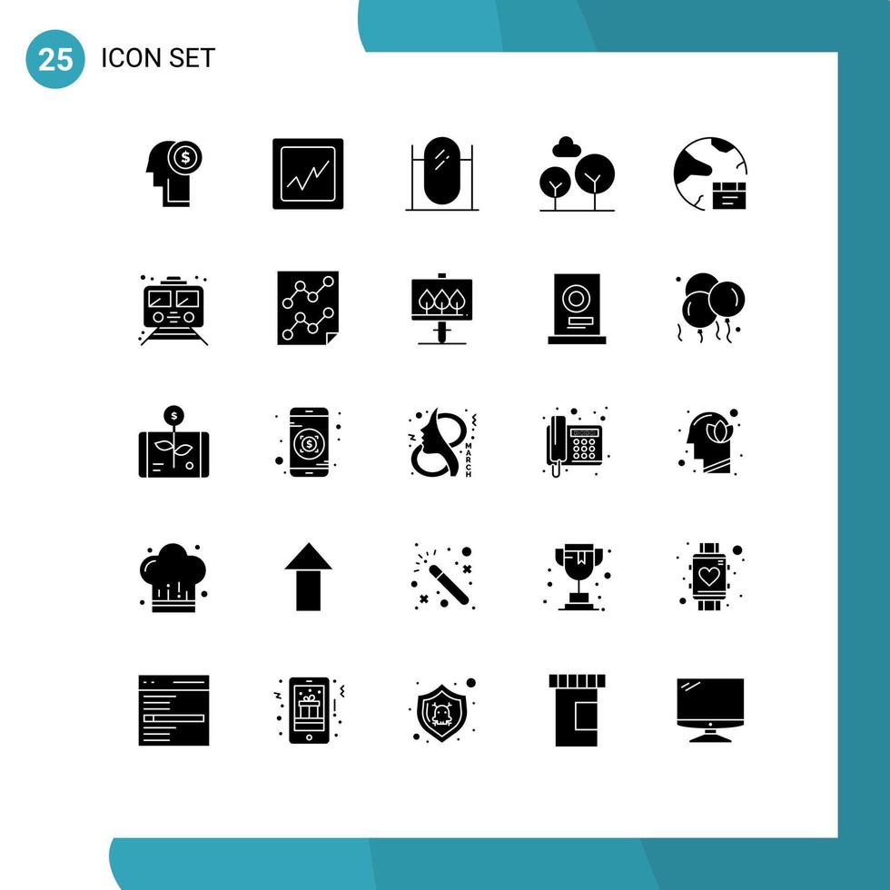 User Interface Pack of 25 Basic Solid Glyphs of internet develop interior database tree Editable Vector Design Elements