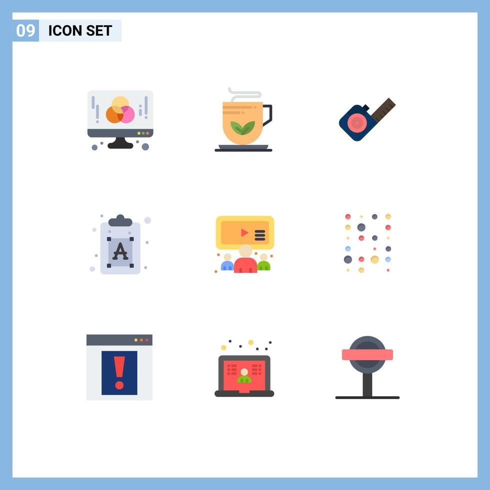 Pictogram Set of 9 Simple Flat Colors of group font wellness process tool Editable Vector Design Elements