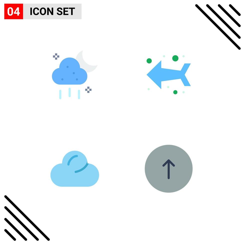 4 iconos planos universales firman símbolos de dirección del clima nublado en la nube elementos de diseño vectorial editables del navegador vector