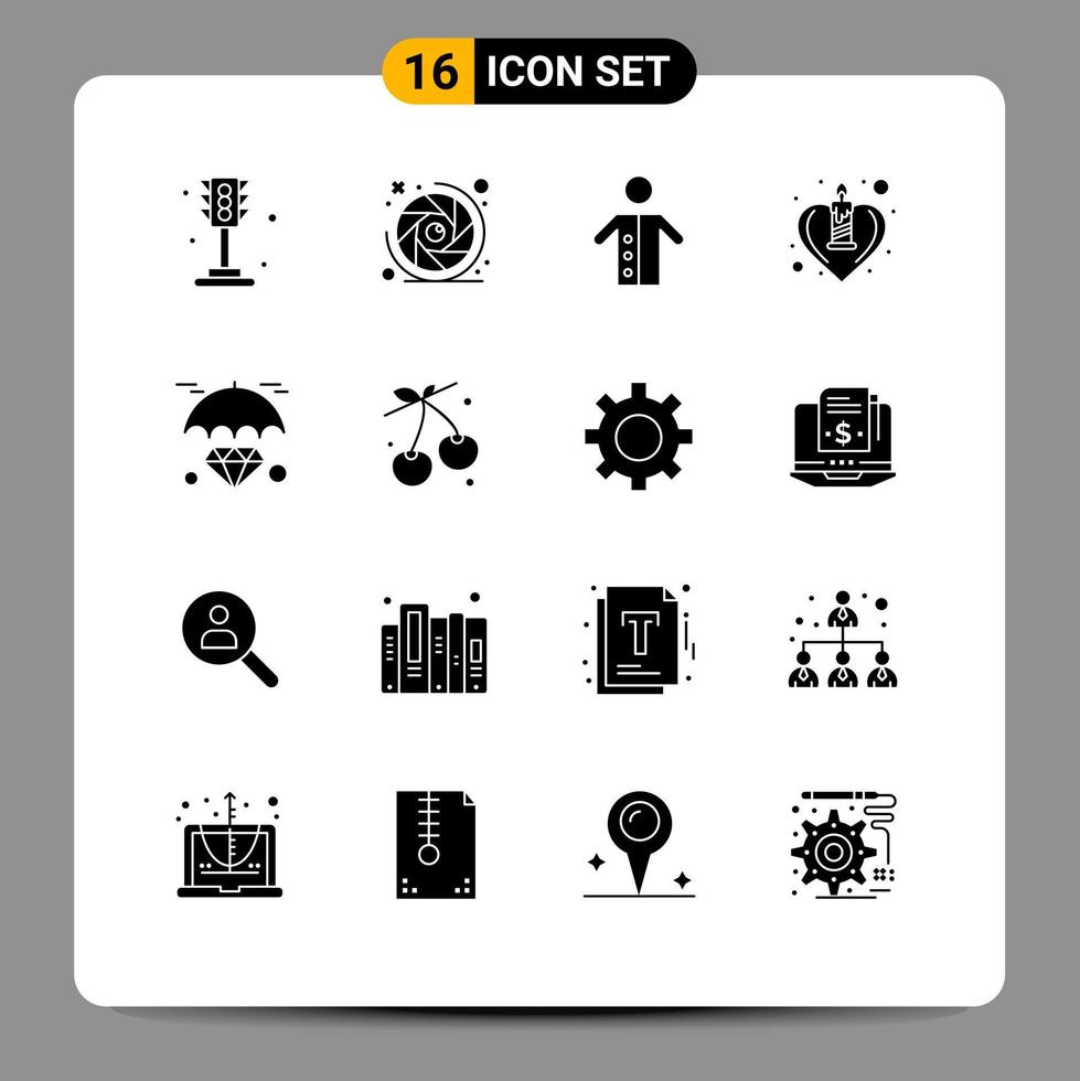 Set of 16 Modern UI Icons Symbols Signs for diamond love monk heart priest Editable Vector Design Elements