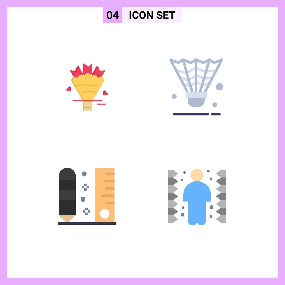 Mobile Interface Flat Icon Set of 4 Pictograms of beauty drafting wedding shuttle pencil Editable Vector Design Elements
