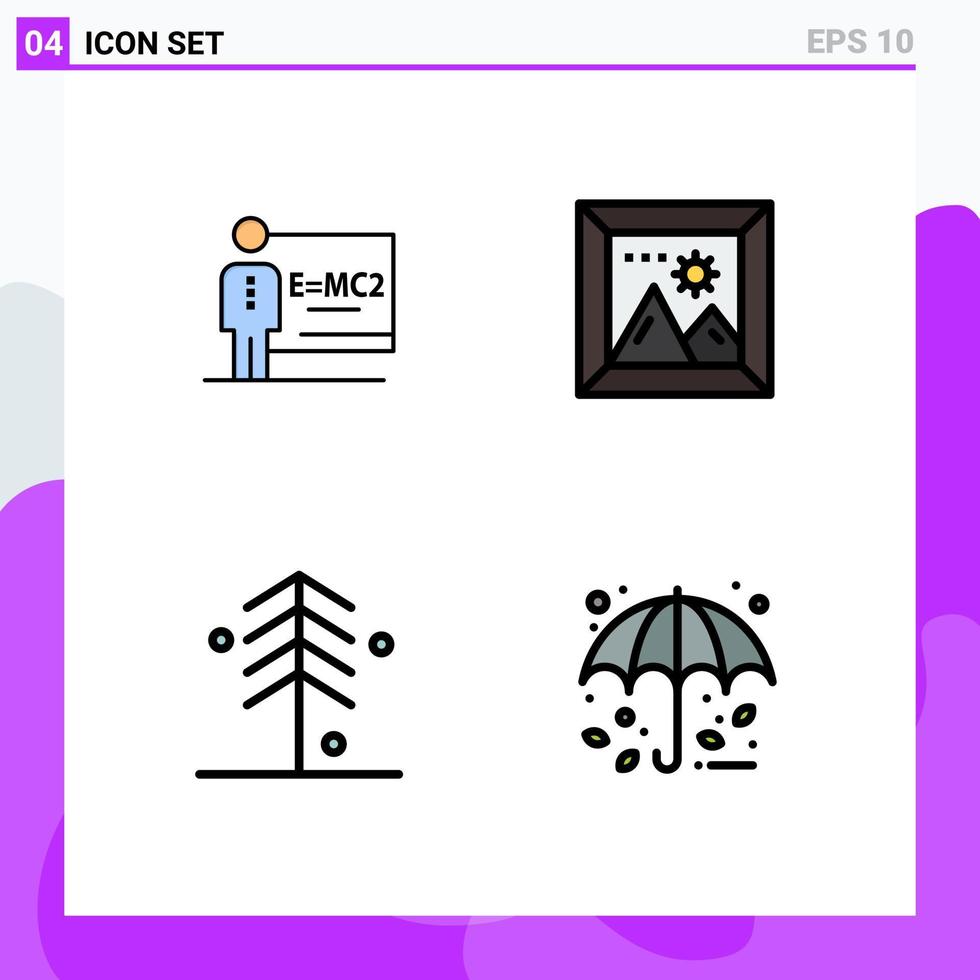 Group of 4 Modern Filledline Flat Colors Set for classroom garden room picture tree Editable Vector Design Elements