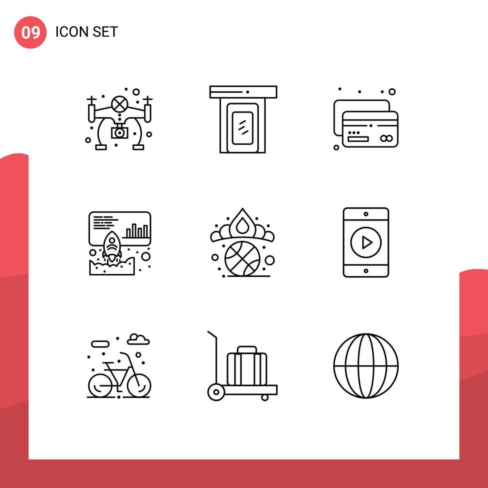 Set of 9 Modern UI Icons Symbols Signs for winner diadem credit crown marketing Editable Vector Design Elements