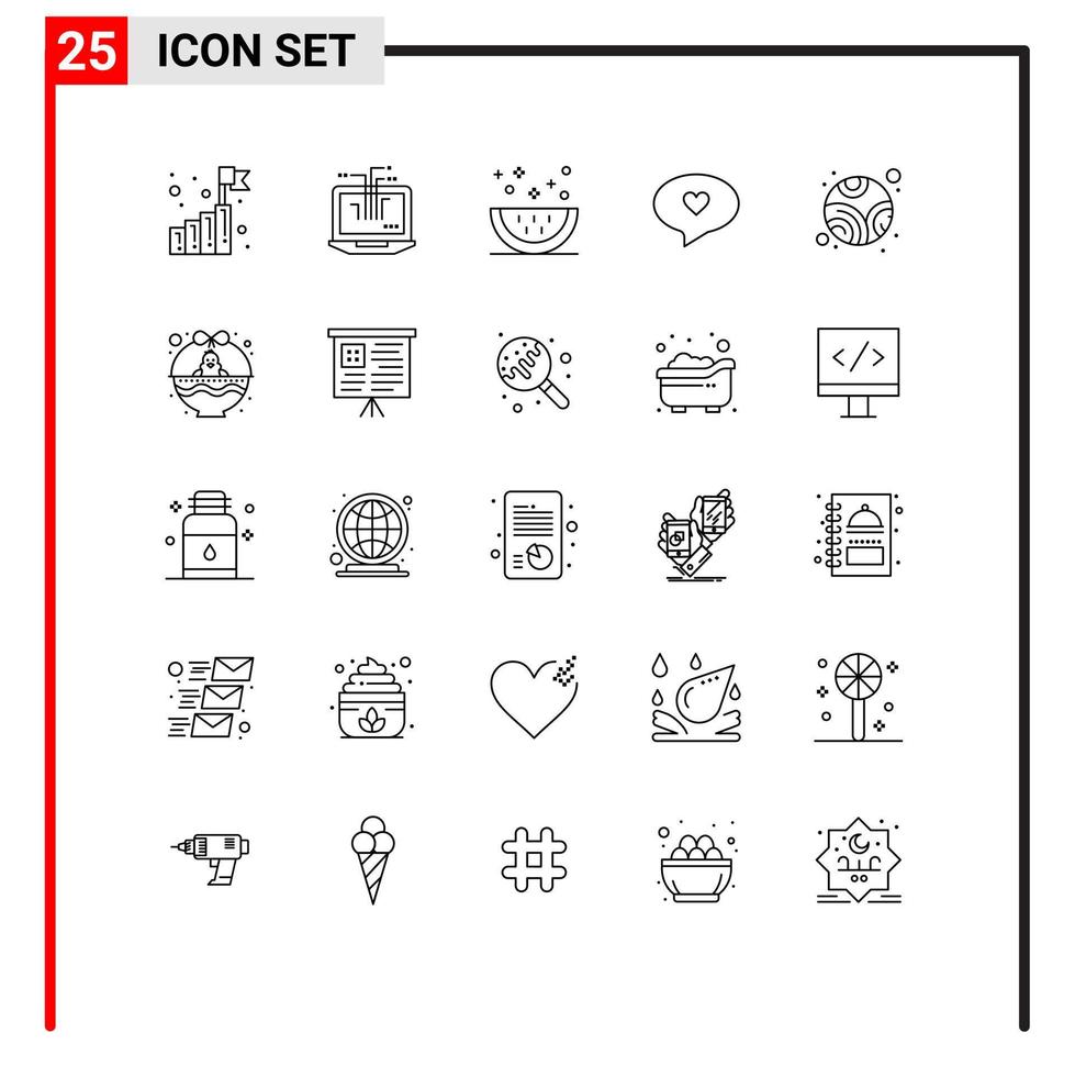 25 Universal Lines Set for Web and Mobile Applications planet love cooking heart slice Editable Vector Design Elements