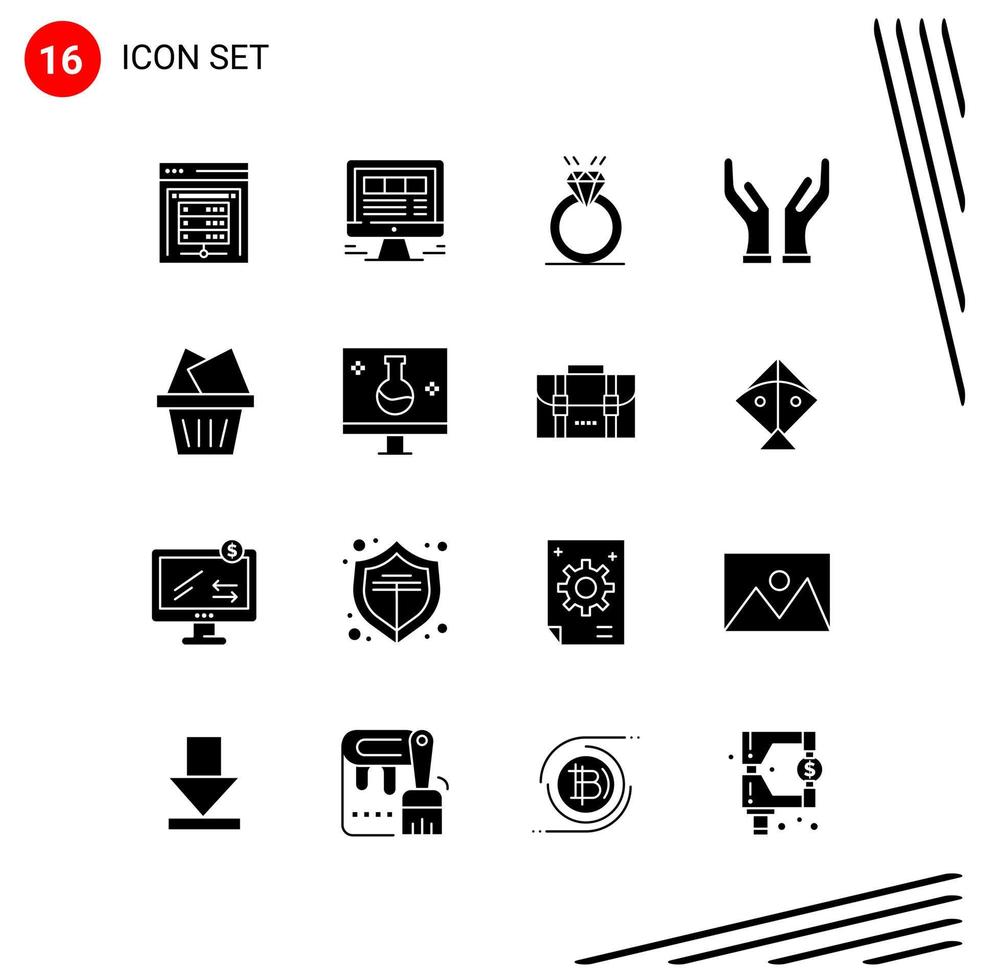 Collection of 16 Vector Icons in solid style Pixle Perfect Glyph Symbols for Web and Mobile Solid Icon Signs on White Background 16 Icons