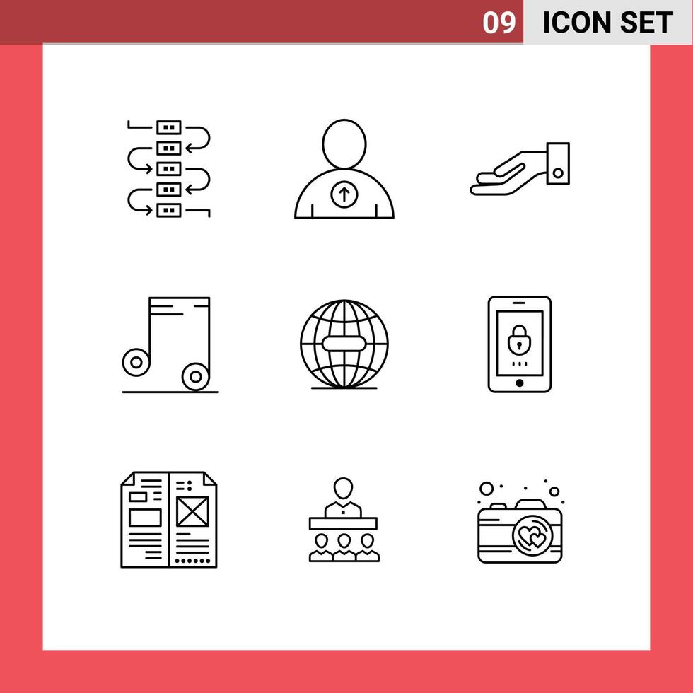 Outline Pack of 9 Universal Symbols of lock internet share globe earth Editable Vector Design Elements