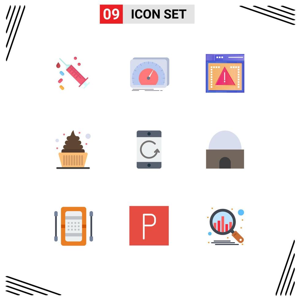User Interface Pack of 9 Basic Flat Colors of arrow icecream internet dessert error Editable Vector Design Elements