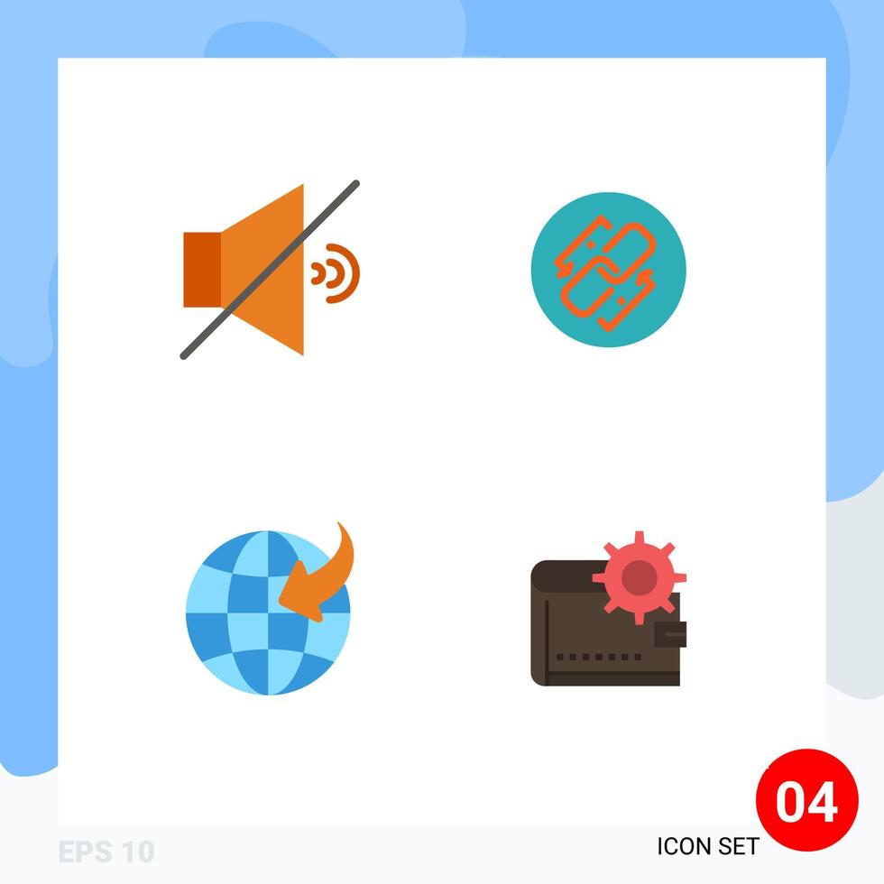 Mobile Interface Flat Icon Set of 4 Pictograms of mute globe link connection wallet Editable Vector Design Elements