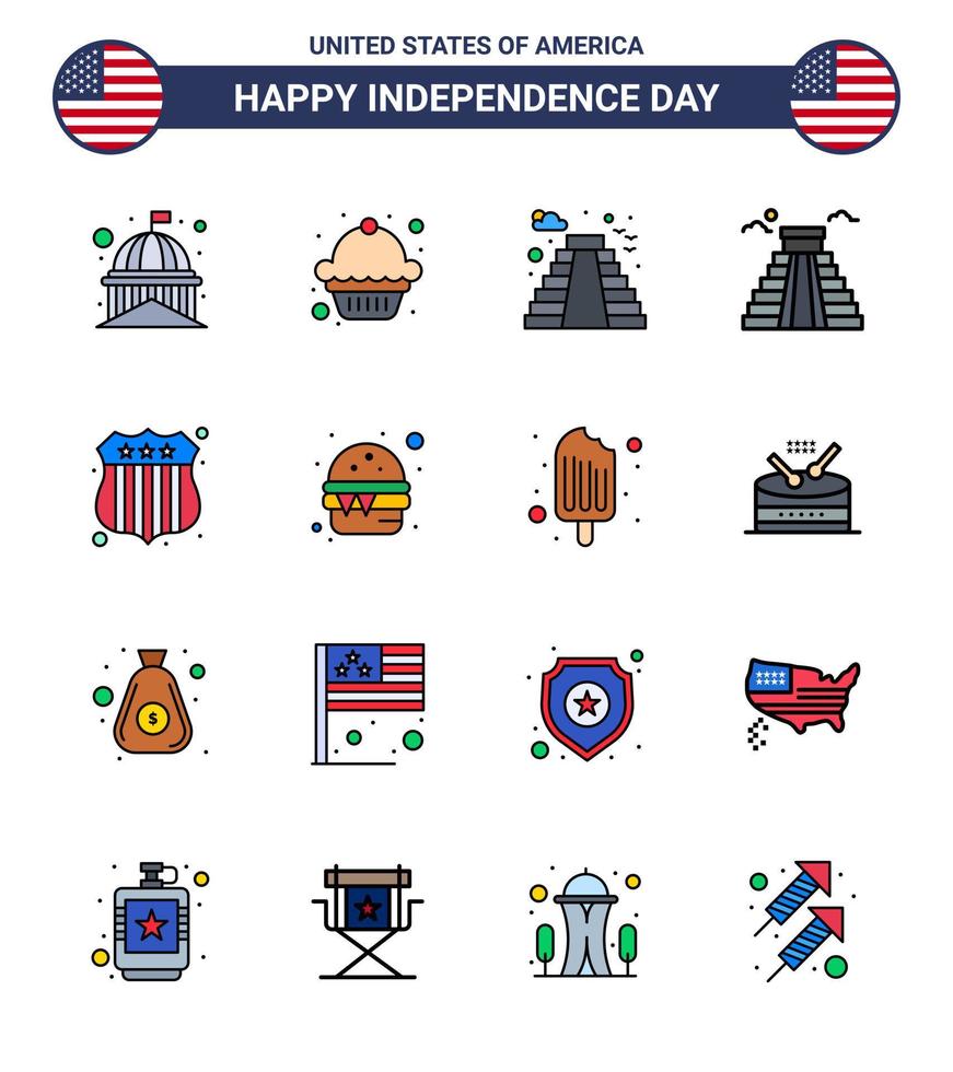 16 Flat Filled Line Signs for USA Independence Day investigating usa american american building Editable USA Day Vector Design Elements