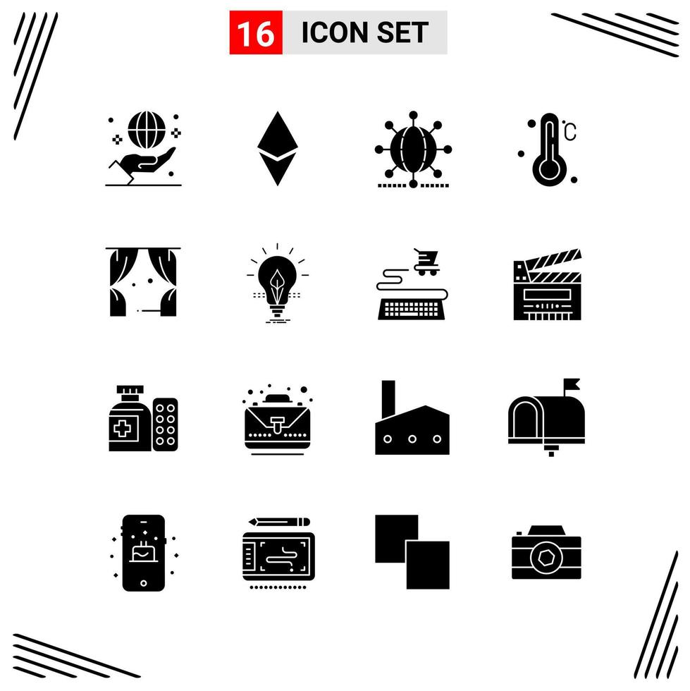 16 Icons Solid Style Grid Based Creative Glyph Symbols for Website Design Simple Solid Icon Signs Isolated on White Background 16 Icon Set vector