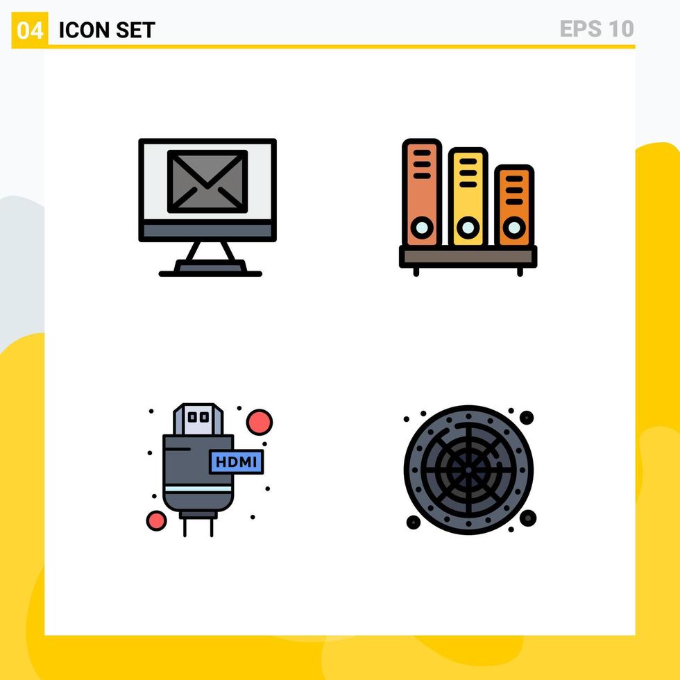 4 Thematic Vector Filledline Flat Colors and Editable Symbols of compose extension book school lucky Editable Vector Design Elements