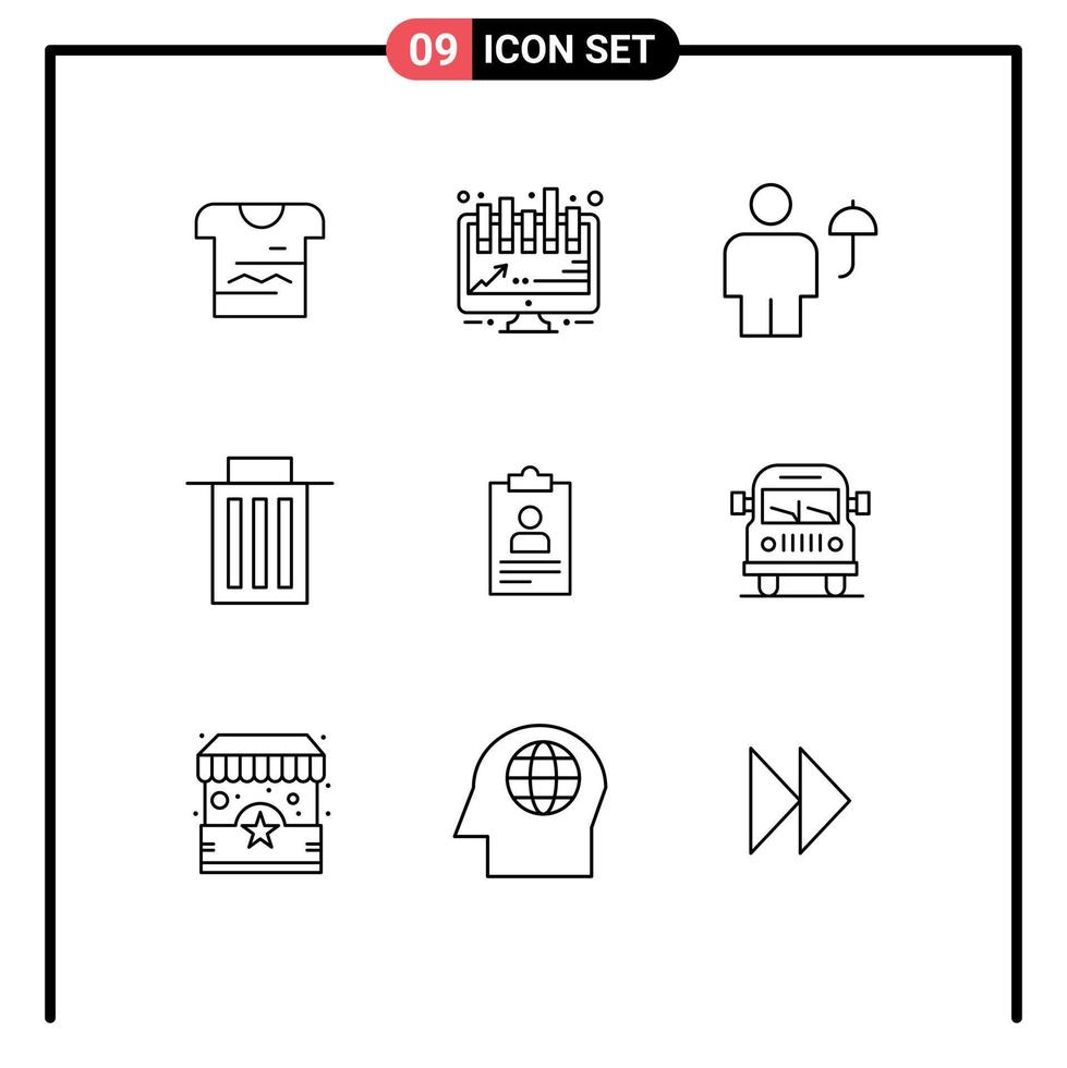 9 iconos creativos signos y símbolos modernos de curriculum vitae basura interfaz de avatar paraguas elementos de diseño vectorial editables vector
