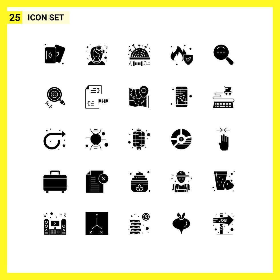 Group of 25 Solid Glyphs Signs and Symbols for dote magnifier modest service fire Editable Vector Design Elements