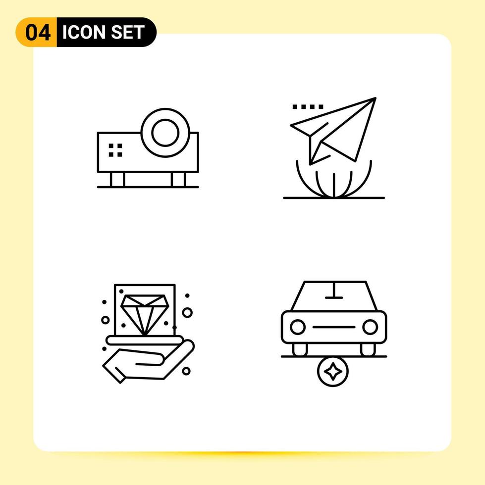 4 Universal Filledline Flat Colors Set for Web and Mobile Applications multimedia business slide projector internet hand Editable Vector Design Elements