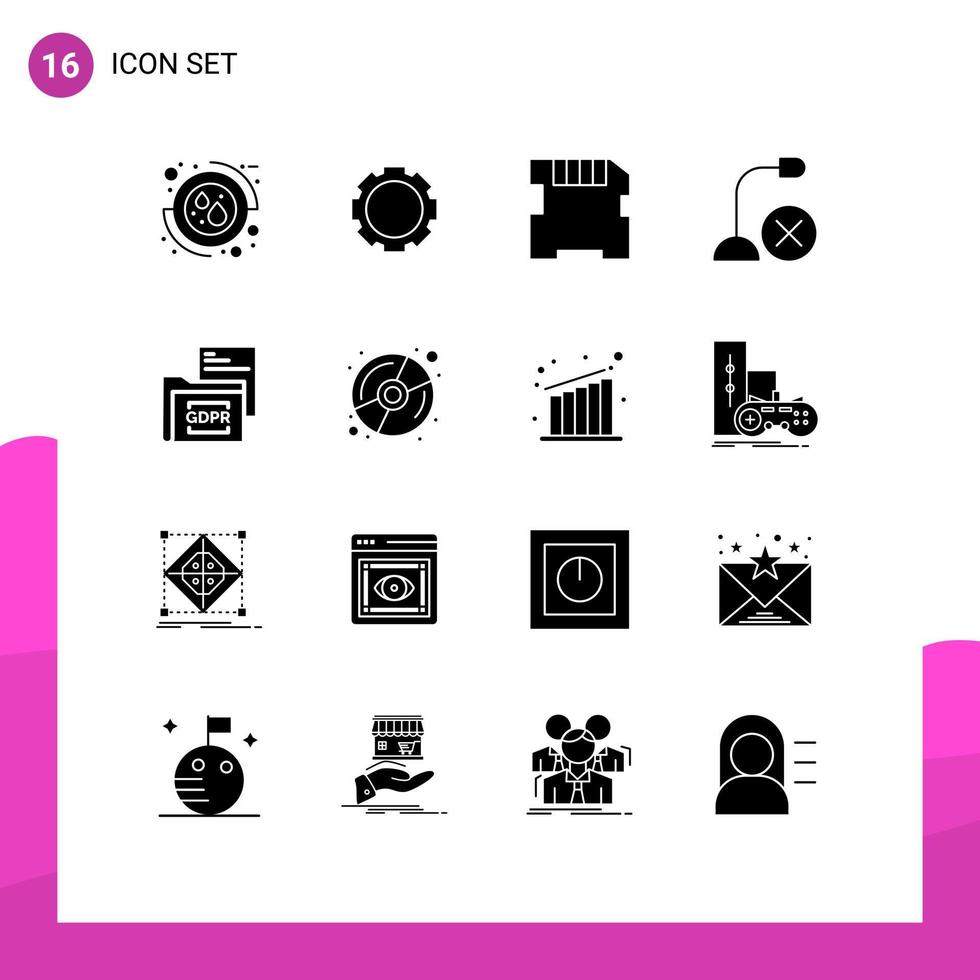 Pack of 16 creative Solid Glyphs of file data memory microphone gadget Editable Vector Design Elements