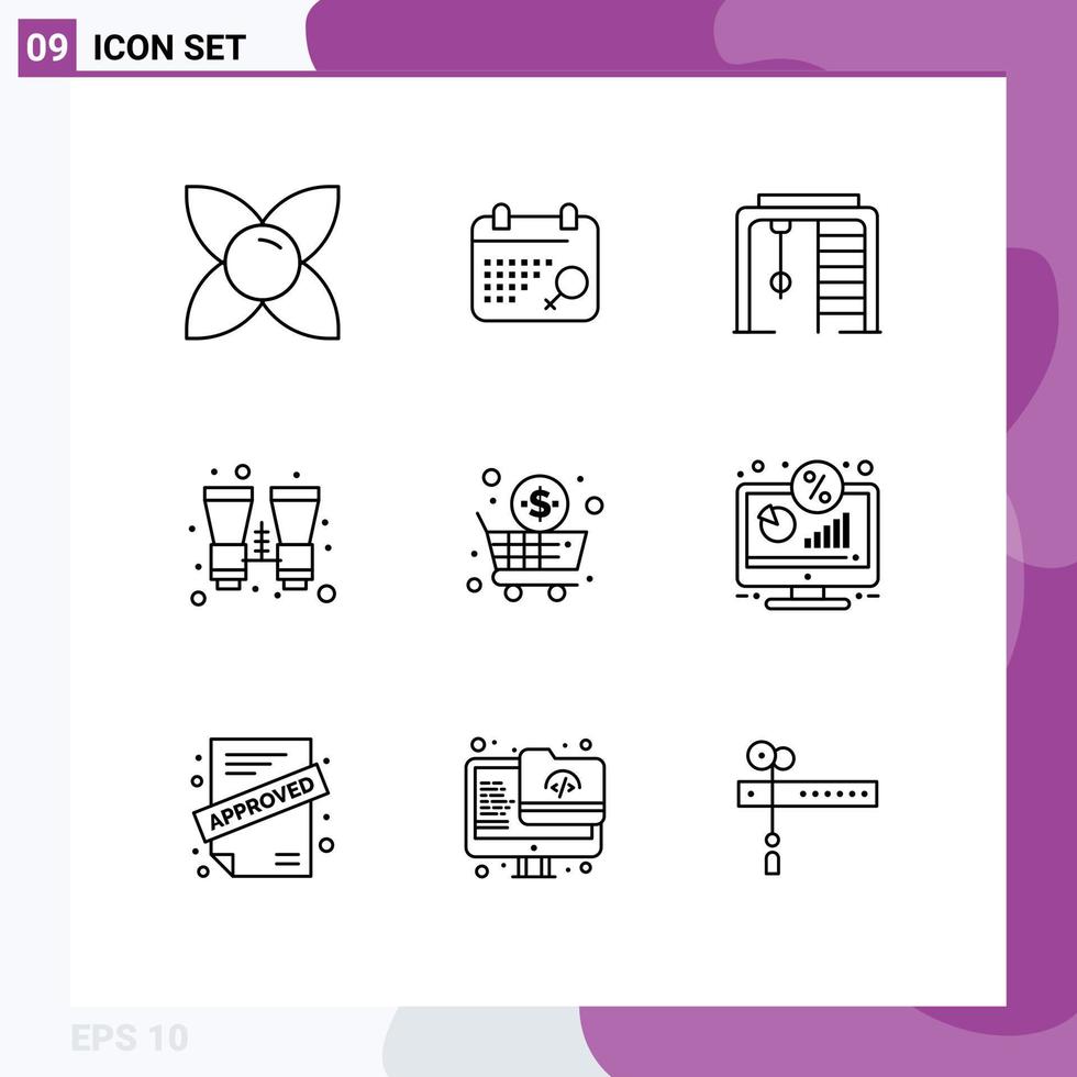 Set of 9 Commercial Outlines pack for shop business ring travel binoculars Editable Vector Design Elements