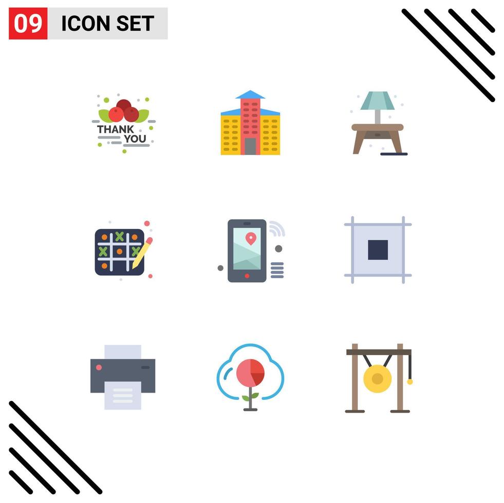 Set of 9 Vector Flat Colors on Grid for wifi location living iot hobby Editable Vector Design Elements