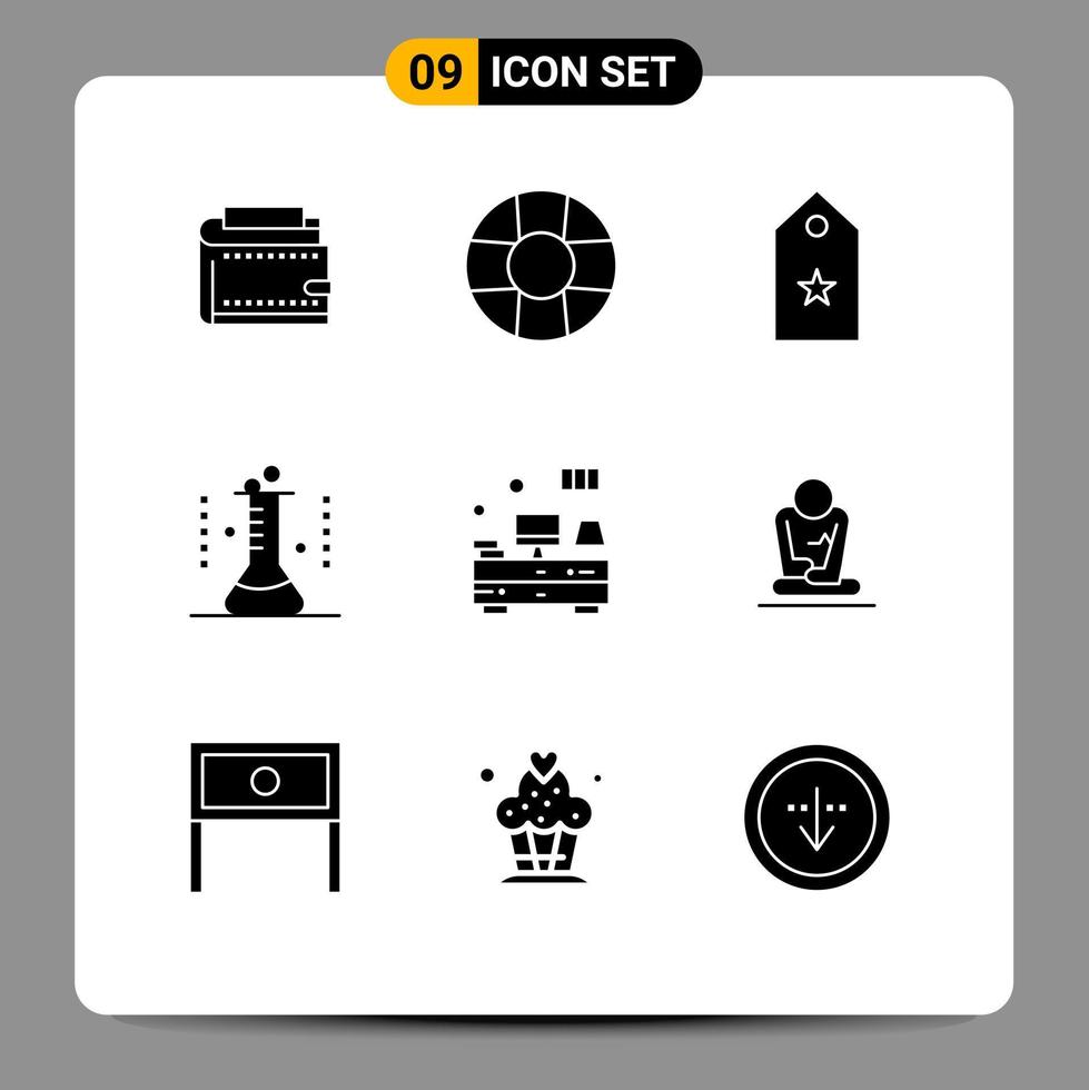 Stock Vector Icon Pack of 9 Line Signs and Symbols for test tube lab flask military erlenmeyer flask tag Editable Vector Design Elements