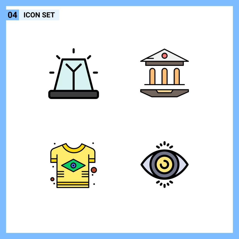 Modern Set of 4 Filledline Flat Colors and symbols such as alert brazilian siren web flag Editable Vector Design Elements