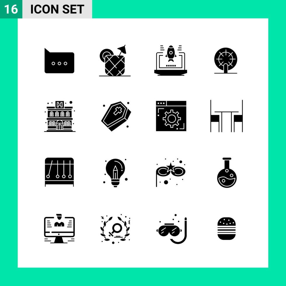 Pack of 16 Solid Style Icon Set Glyph Symbols for print Creative Signs Isolated on White Background 16 Icon Set vector