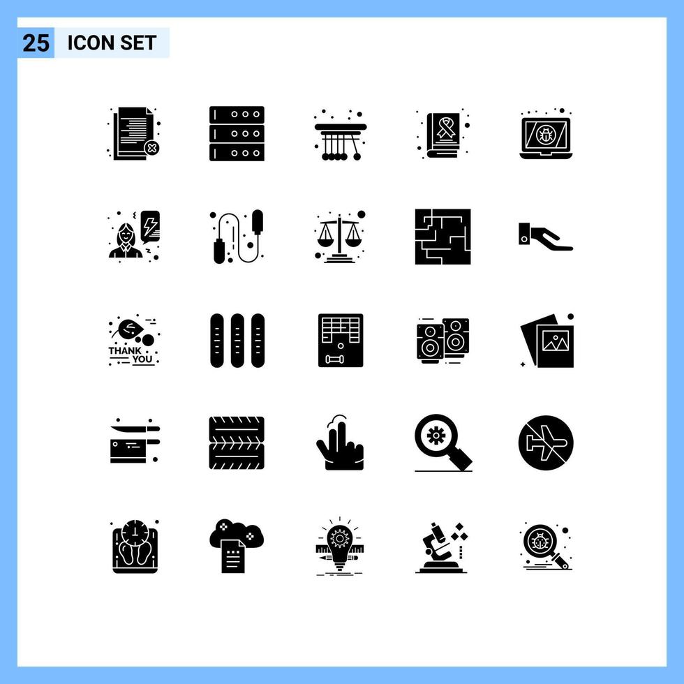 Mobile Interface Solid Glyph Set of 25 Pictograms of device day movement cancer awareness Editable Vector Design Elements