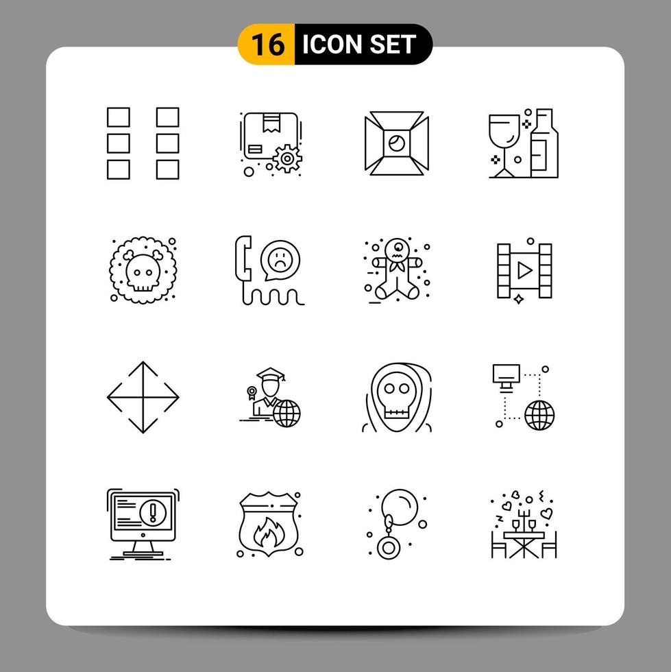 Pictogram Set of 16 Simple Outlines of poisonous wine focus party alcohol Editable Vector Design Elements