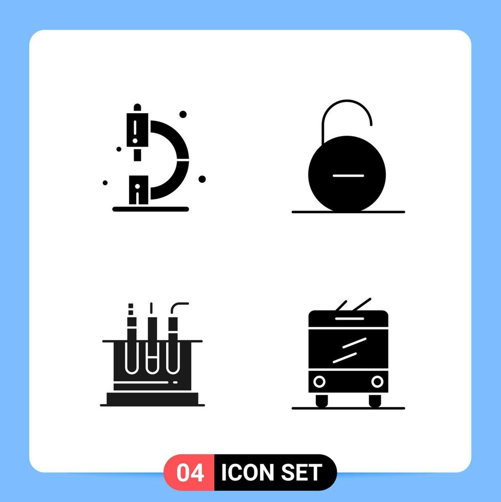 4 Solid Black Icon Pack Glyph Symbols for Mobile Apps isolated on white background 4 Icons Set vector