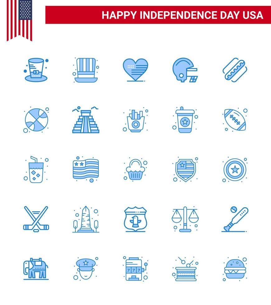 USA Independence Day Blue Set of 25 USA Pictograms of sports basketball american states american Editable USA Day Vector Design Elements